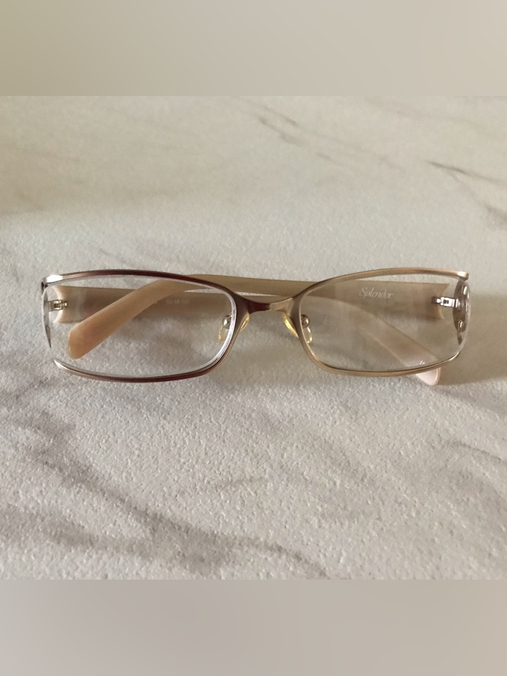 NWT-Women's Rectangular Metal Frame Glasses in Gold and Pink